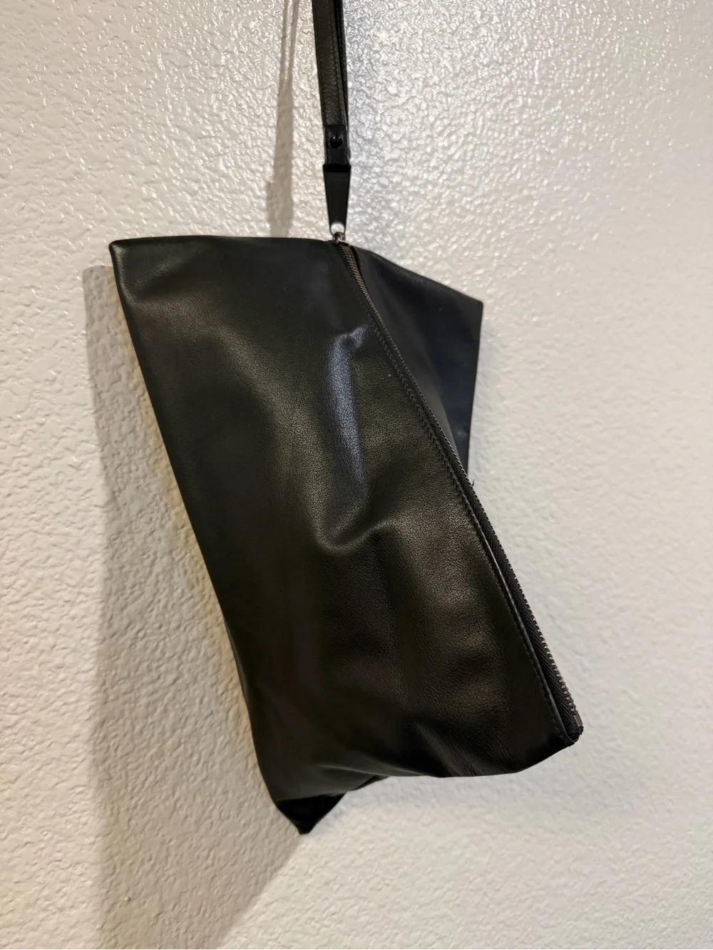 BOTTEGA VENETA Black Triangle Zip Closure Silver Hardware Crossbody Bag